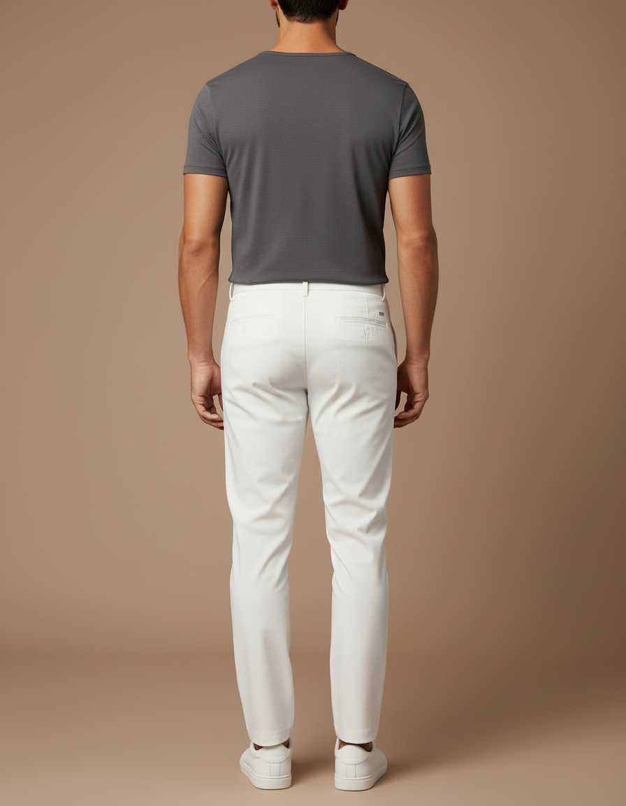 Pantalon Blanc Homme Slim Coton Décontracté Élégant - vue 2