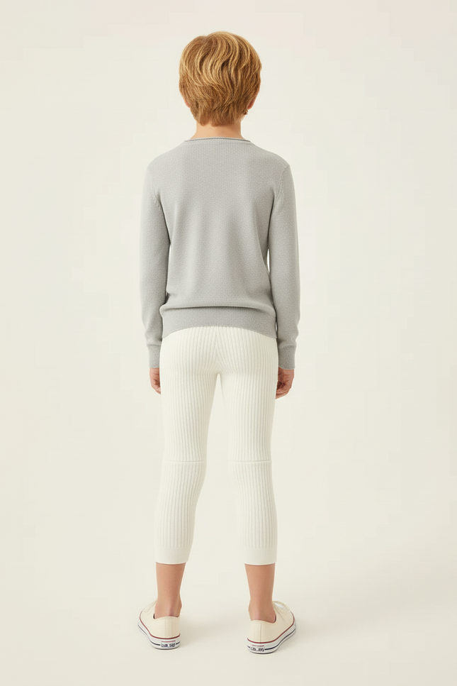 Pantalon Blanc Côtelé Tricoté Capris Enfant Stretch - Maille - vue 2