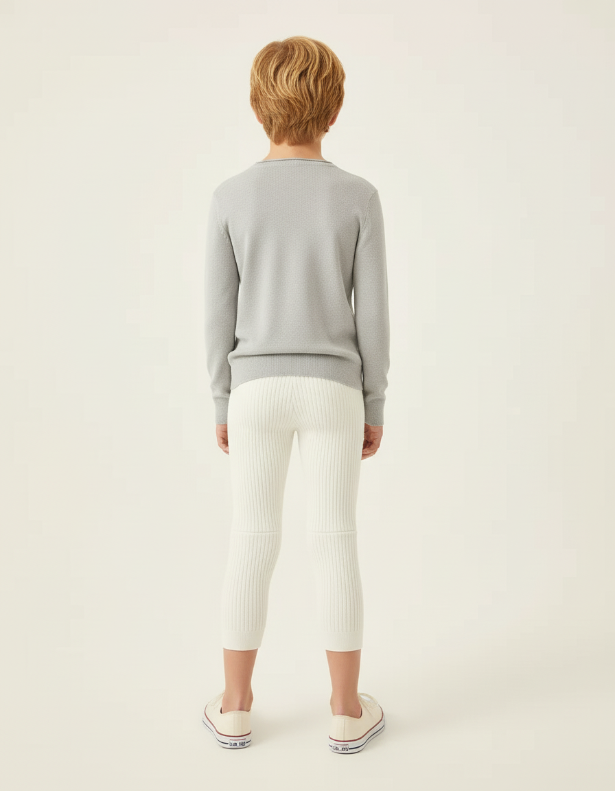 Pantalon Blanc Côtelé Tricoté Capris Enfant Stretch - Maille - vue 2