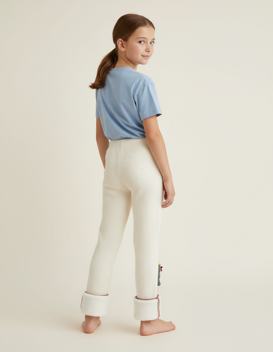 Pantalon Blanc Côtelé Hiver Noël Enfant Doux - Maille - vue 2