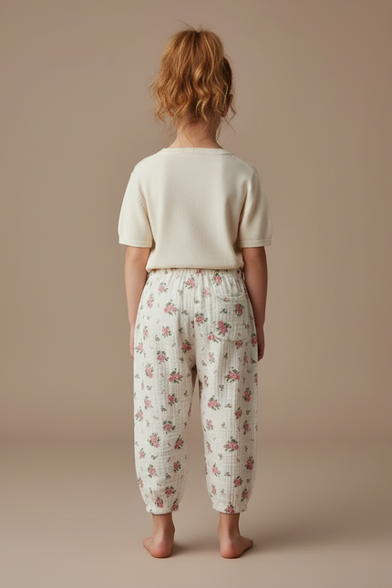 Pantalon Fluide Rose Et Blanc - Multicolore Coton - vue 2
