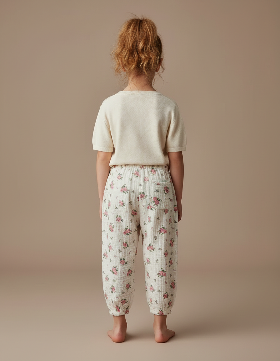 Pantalon Fluide Rose Et Blanc - Multicolore Coton - vue 2