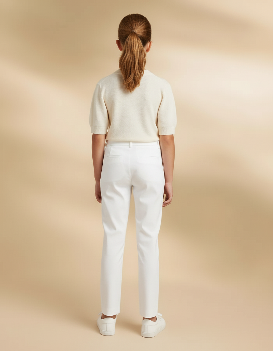 Pantalon Blanc Droit Classique Simple Fille - Gabardine - vue 2
