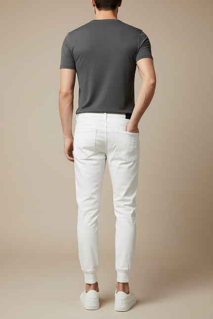 Pantalon Blanc Jogger Coton Slim Décontracté Homme - vue 2