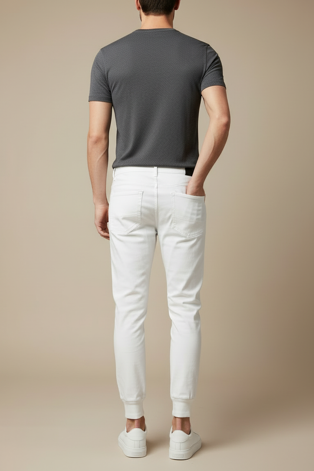 Pantalon Blanc Jogger Coton Slim Décontracté Homme - vue 2