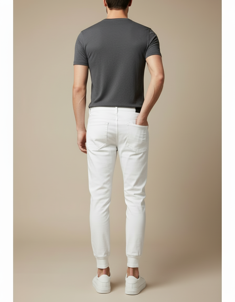 Pantalon Blanc Jogger Coton Slim Décontracté Homme - vue 2