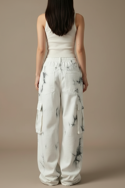 Pantalon Blanc Cargo Délavé Large Y2K - Jean - vue 2