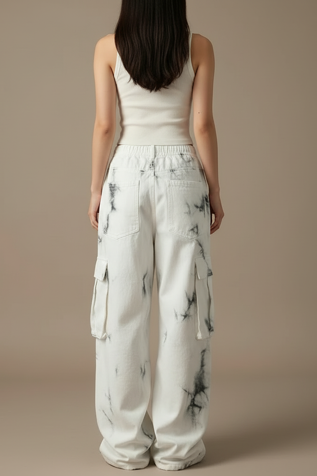 Pantalon Blanc Cargo Délavé Large Y2K - Jean - vue 2