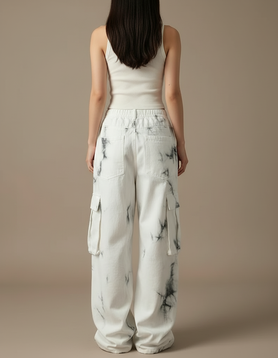 Pantalon Blanc Cargo Délavé Large Y2K - Jean - vue 2