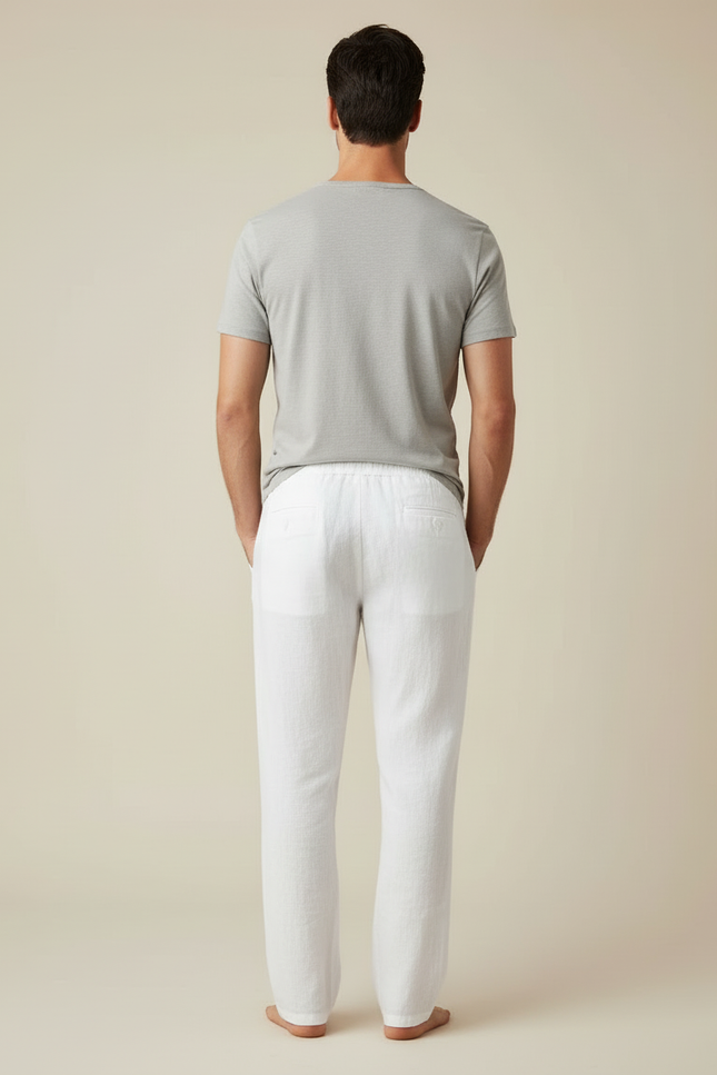 Pantalon Lin Coton Blanc Homme - vue 2