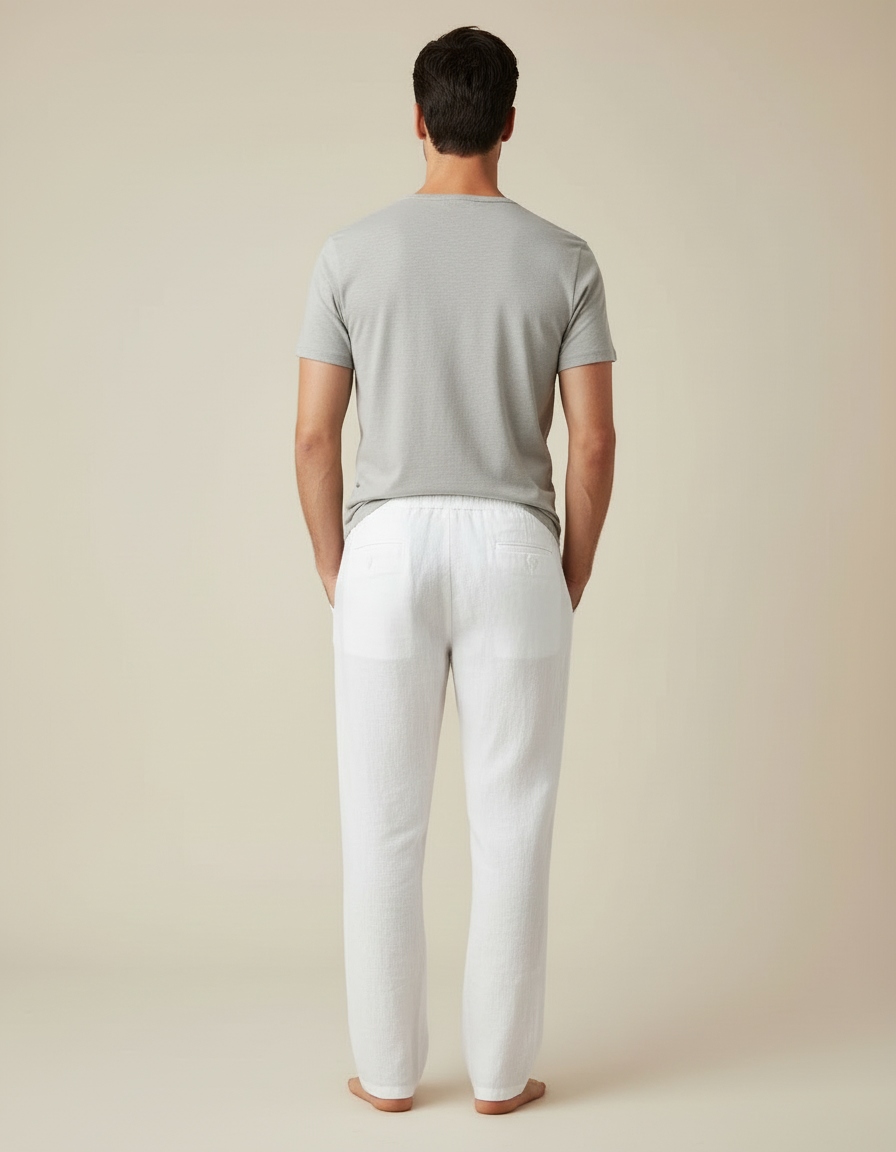 Pantalon Lin Coton Blanc Homme - vue 2