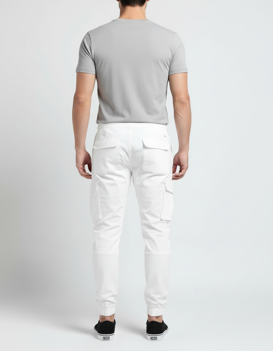 Pantalon Blanc Cargo Cordon Confortable Sport Homme - Toile - vue 2