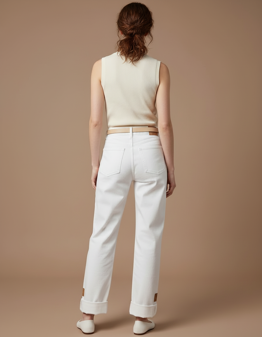Pantalon Blanc Jean Droit Décontracté Femme - vue 2
