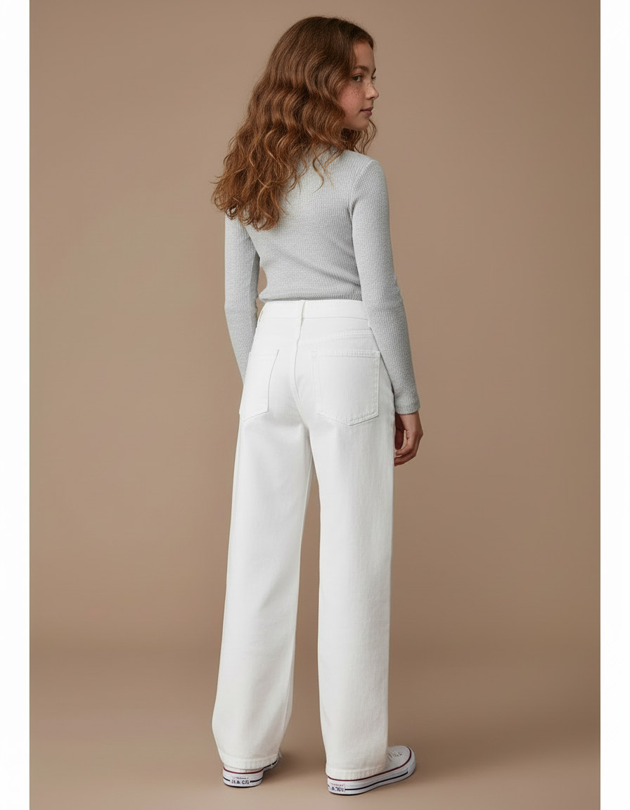Pantalon Blanc Jean Droit Fille Décontracté - vue 2