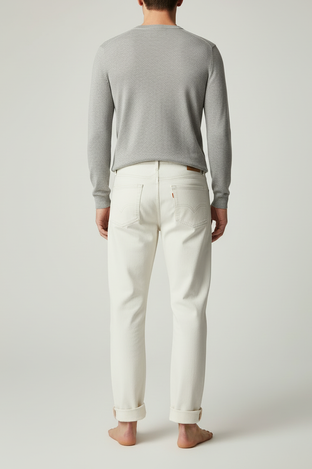Pantalon Blanc Écru Droit Décontracté Homme - Jean - vue 2