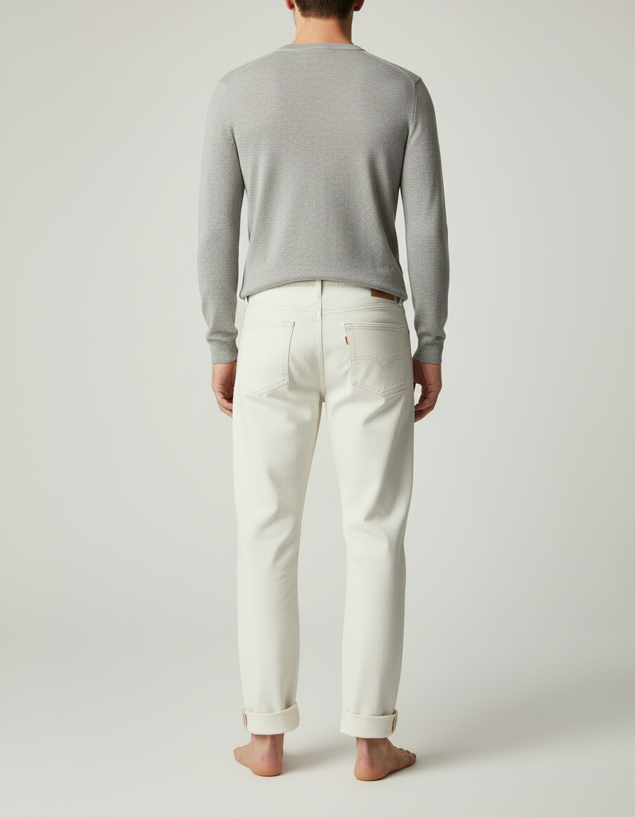 Pantalon Blanc Écru Droit Décontracté Homme - Jean - vue 2