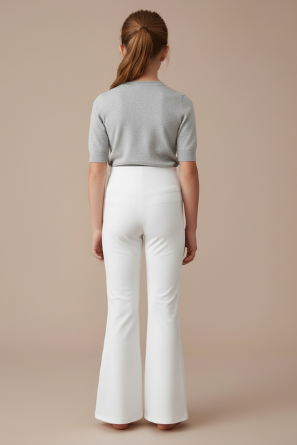 Pantalon Blanc Évasé Taille Haute Fille Stretch - Maille - vue 2