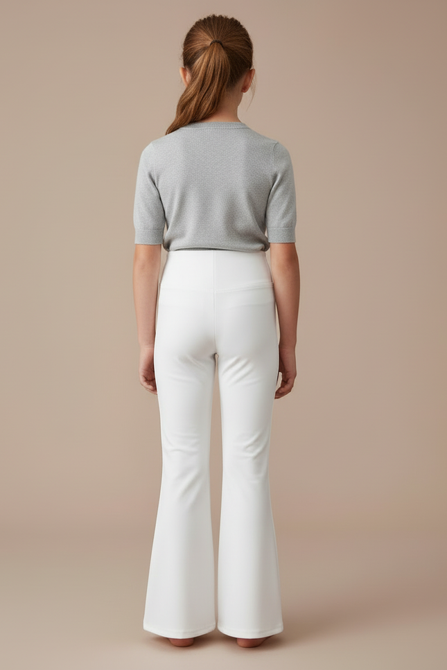 Pantalon Blanc Évasé Taille Haute Fille Stretch - Maille - vue 2