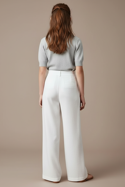 Pantalon Blanc Lin Ample Droit Élégant - vue 2
