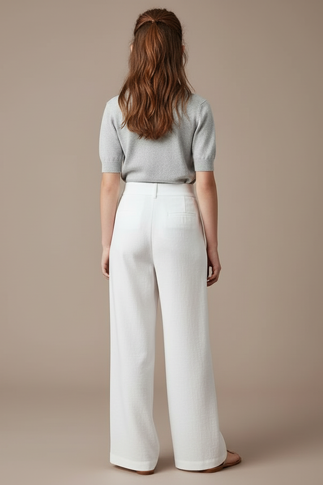 Pantalon Blanc Lin Ample Droit Élégant - vue 2