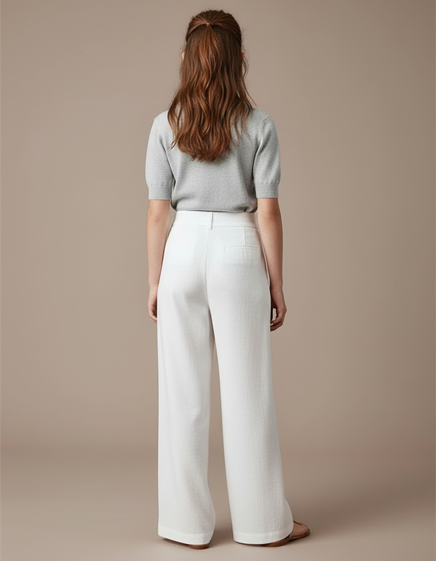 Pantalon Blanc Lin Ample Droit Élégant - vue 2
