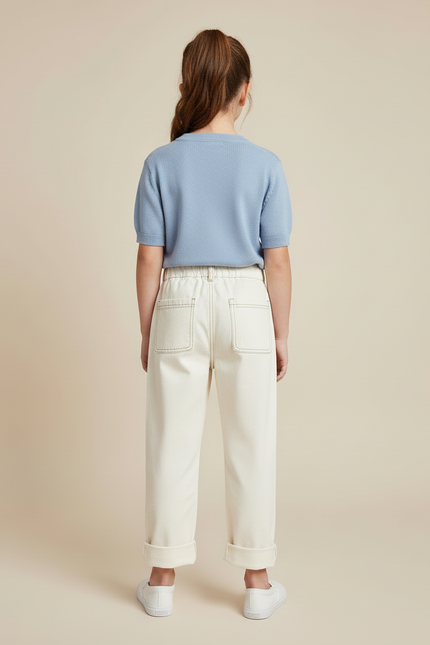 Pantalon Blanc Écru Décontracté Enfant Coton - Beige Toile - vue 2