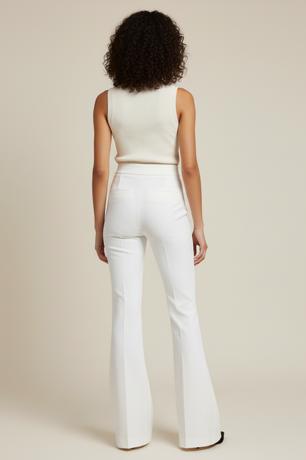 Pantalon Blanc Femme Évasé Élégant Taille Haute - Gabardine - vue 2