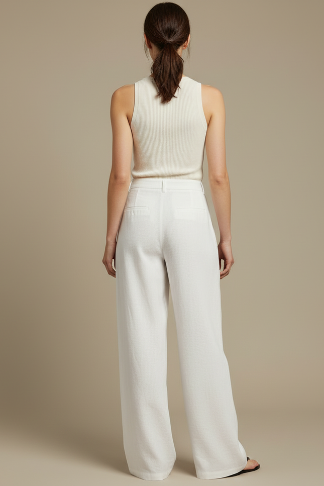 Pantalon Blanc Fluide Lin Ample Décontracté - vue 2