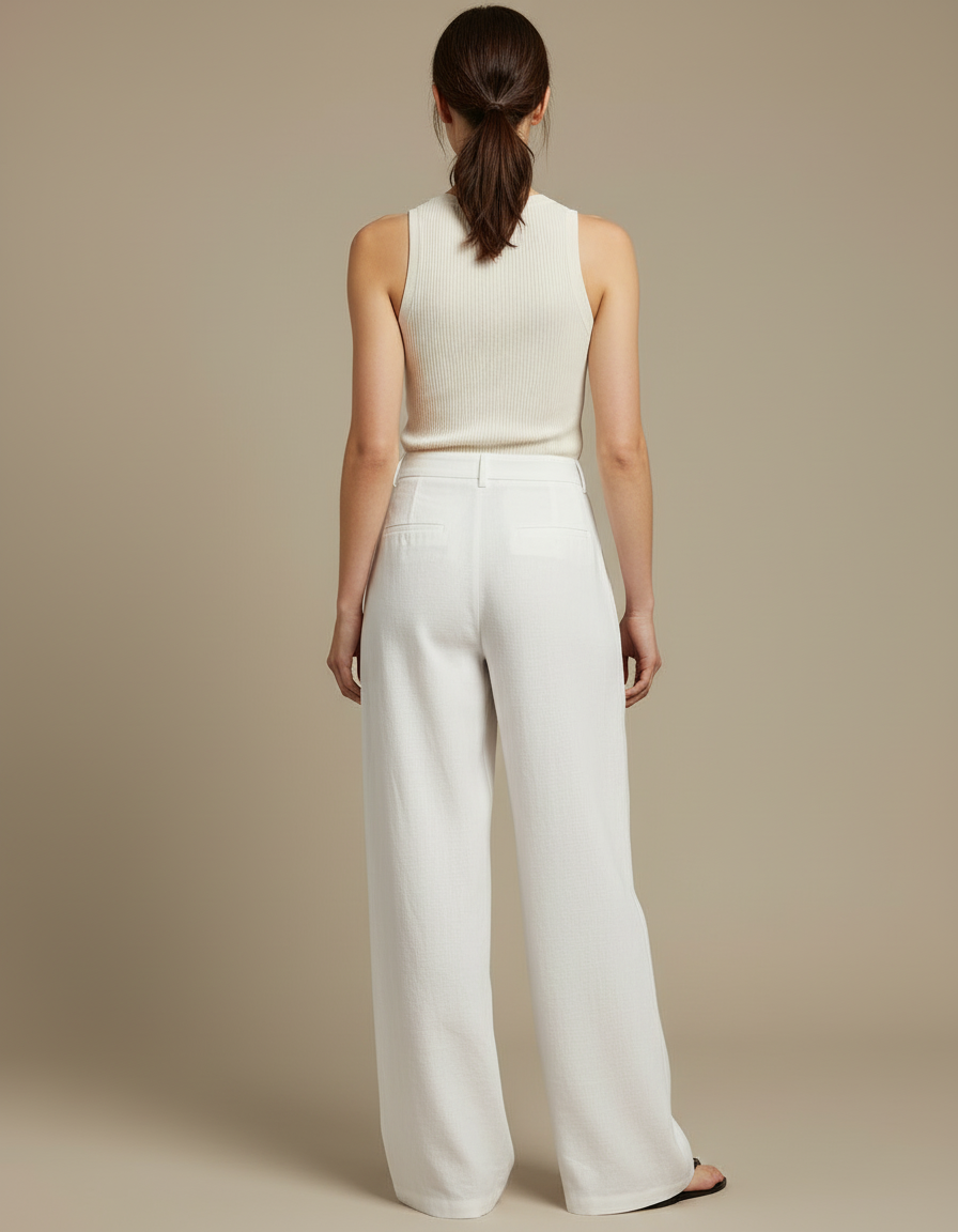 Pantalon Blanc Fluide Lin Ample Décontracté - vue 2
