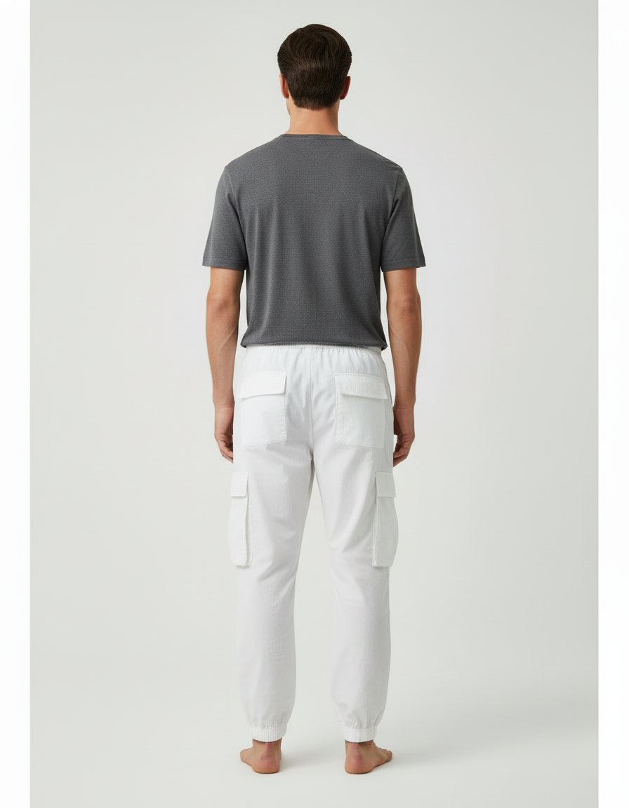 Pantalon Cargo Homme Blanc - Toile - vue 2