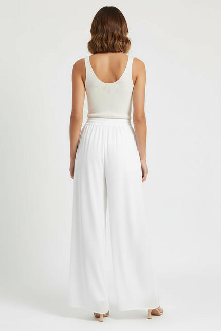 Pantalon Blanc Fluide Large Taille Haute - Viscose - vue 2