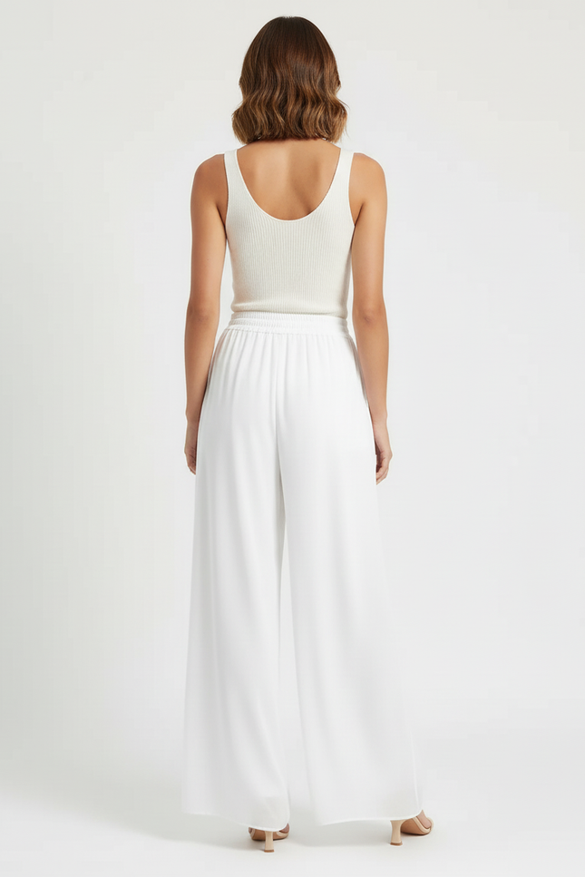 Pantalon Blanc Fluide Large Taille Haute - Viscose - vue 2