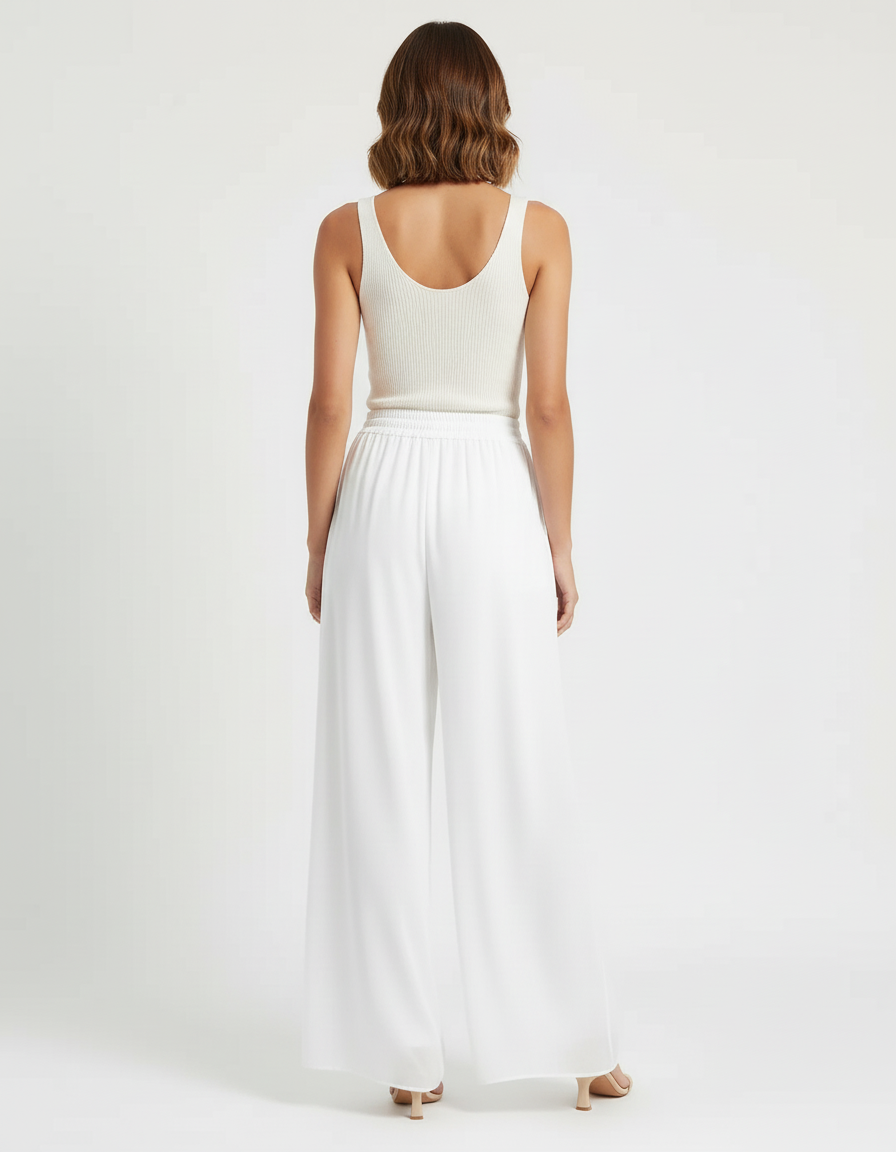 Pantalon Blanc Fluide Large Taille Haute - Viscose - vue 2