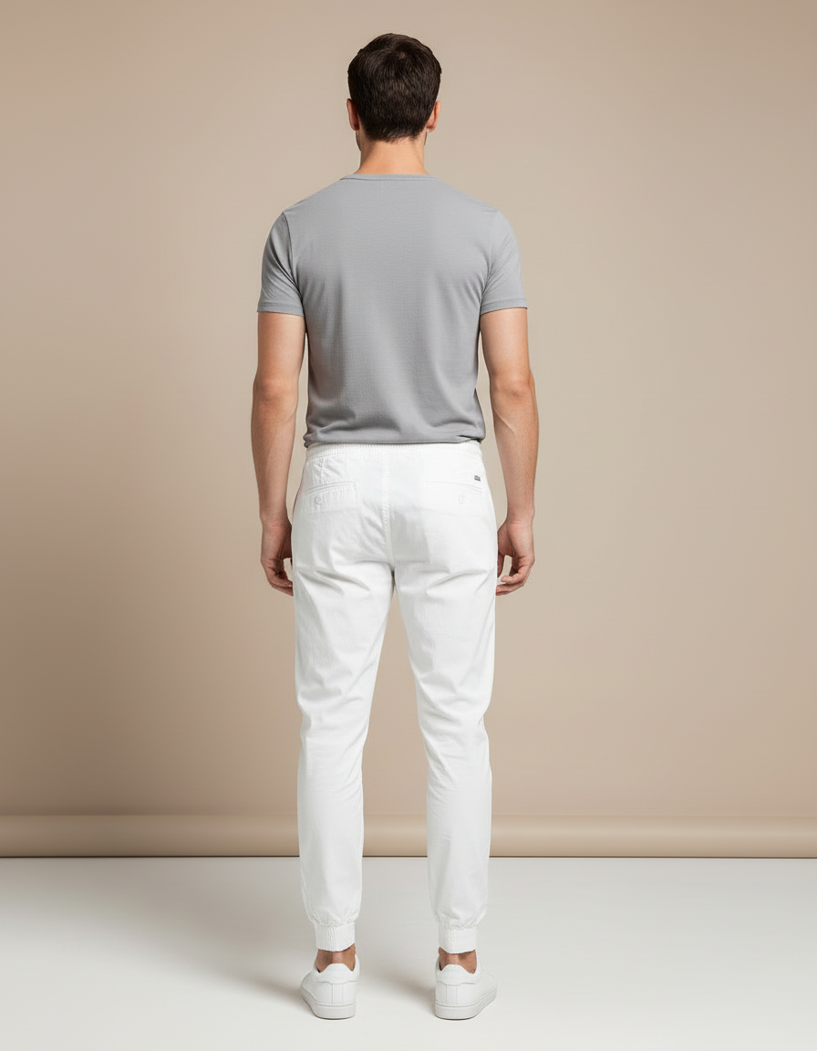 Pantalon Blanc Jogging Cordon Homme Coton Casual - vue 2
