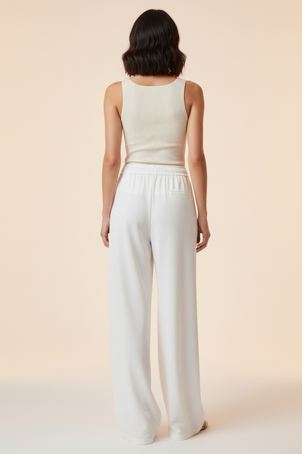Pantalon Blanc Ample Fluide Cordon Décontracté Femme - Viscose - vue 2