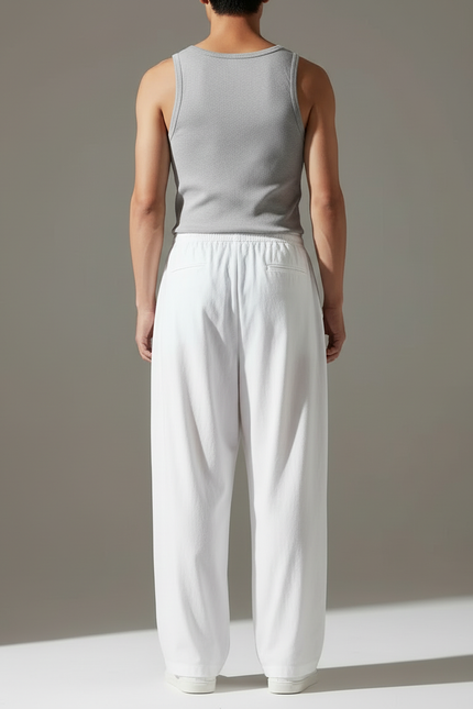 Pantalon Blanc Ample Droit Lin Homme Décontracté - vue 2