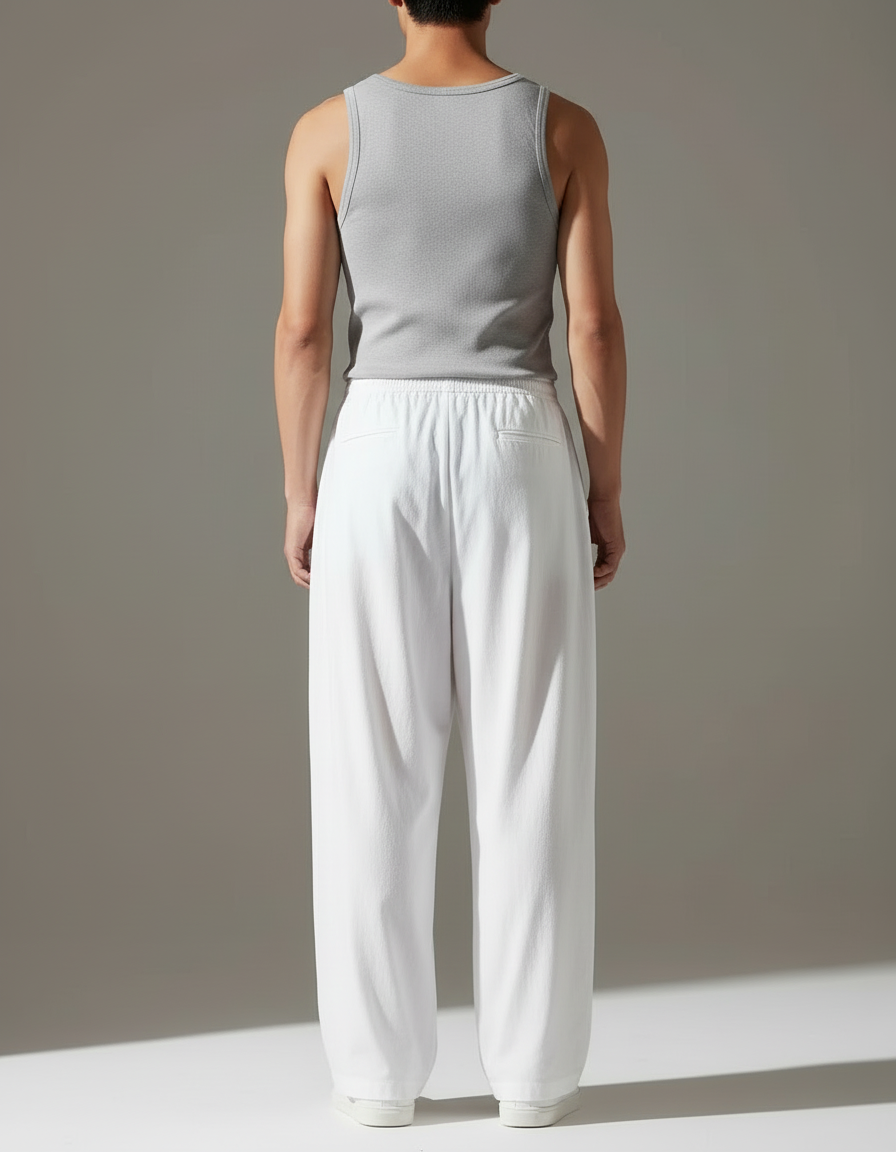 Pantalon Blanc Ample Droit Lin Homme Décontracté - vue 2