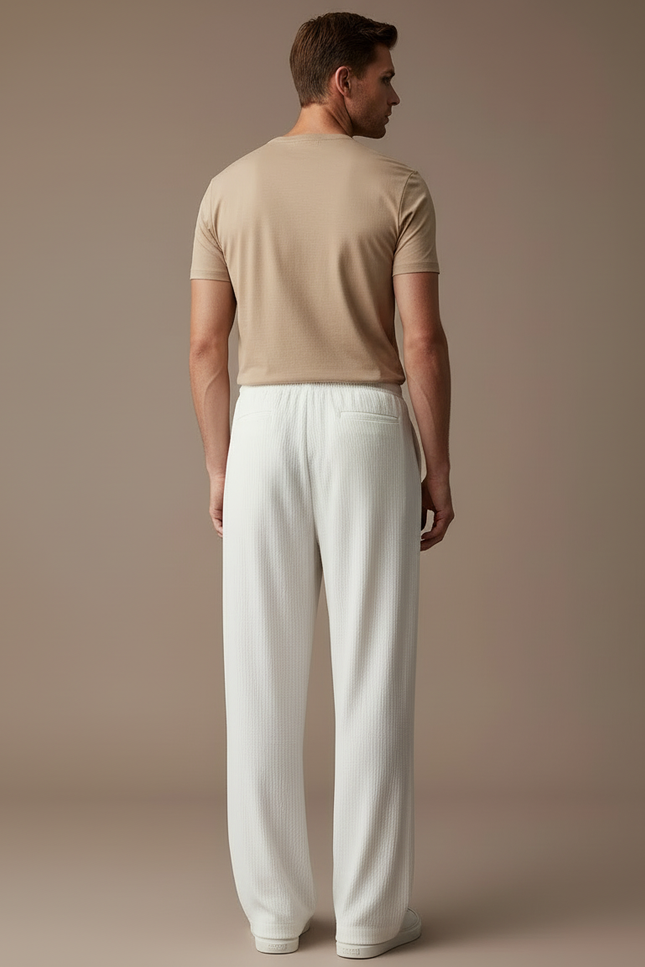 Pantalon Blanc Ample Léger Droit Décontracté Homme - Lin - vue 2