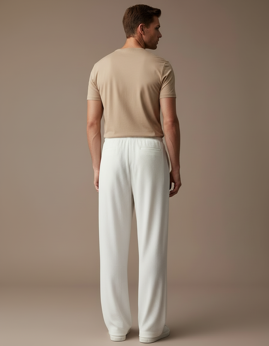 Pantalon Blanc Ample Léger Droit Décontracté Homme - Lin - vue 2