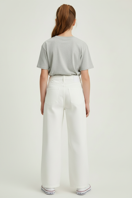 Pantalon Blanc Large Décontracté Fille Coton - Jean - vue 2