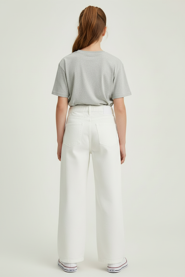Pantalon Blanc Large Décontracté Fille Coton - Jean - vue 2