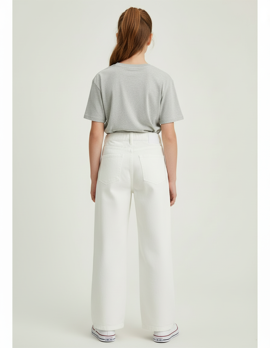 Pantalon Blanc Large Décontracté Fille Coton - Jean - vue 2