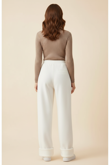 Pantalon Blanc Ample, Taille Haute, Molletonné, Décontracté - vue 2
