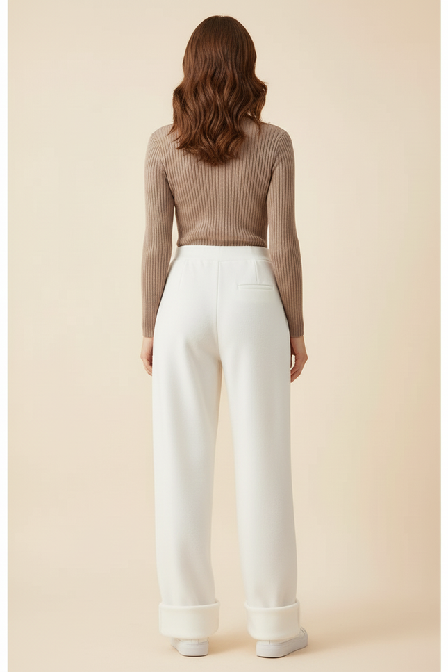 Pantalon Blanc Ample, Taille Haute, Molletonné, Décontracté - vue 2