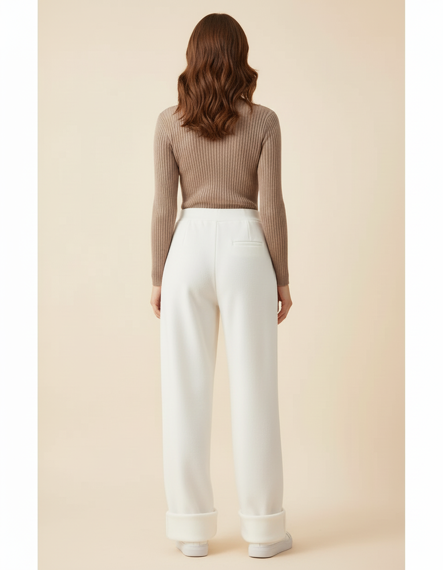 Pantalon Blanc Ample, Taille Haute, Molletonné, Décontracté - vue 2