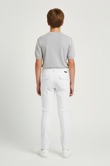 Pantalon Blanc Équestre Enfant Slim Poches Vertes - Polyester - vue 2