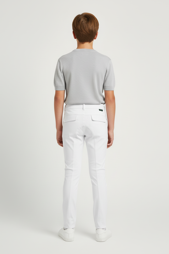 Pantalon Blanc Équestre Enfant Slim Poches Vertes - Polyester - vue 2