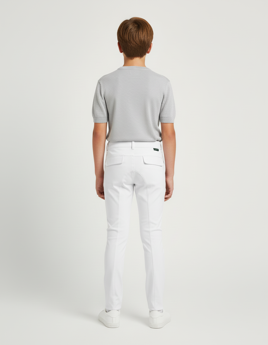 Pantalon Blanc Équestre Enfant Slim Poches Vertes - Polyester - vue 2