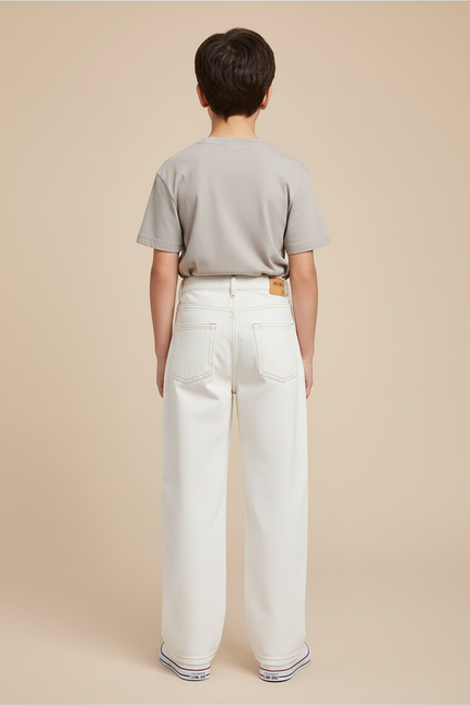 Pantalon Blanc Ample Décontracté Coton Garçon - Jean - vue 2