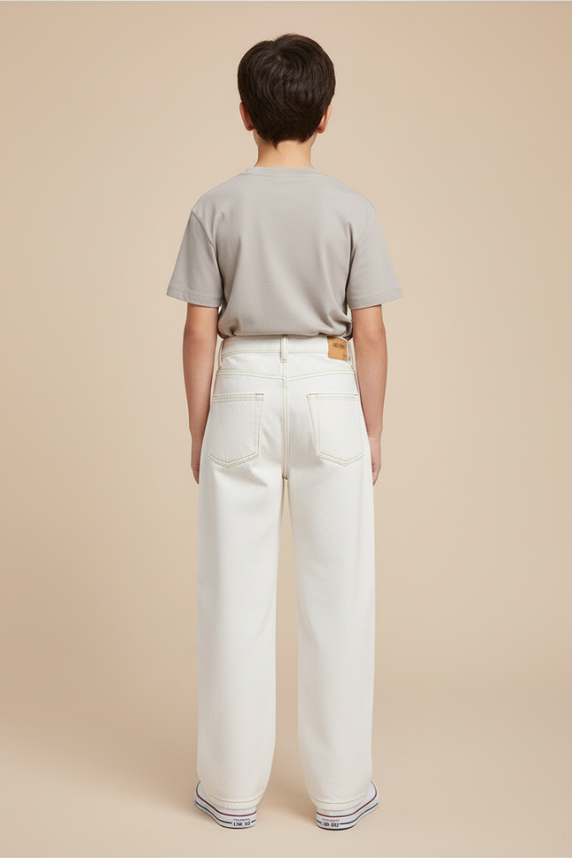 Pantalon Blanc Ample Décontracté Coton Garçon - Jean - vue 2